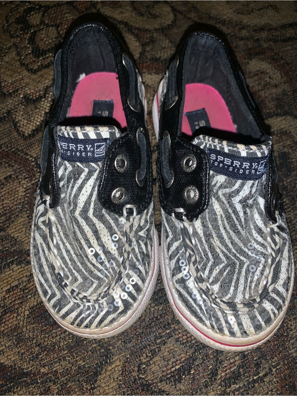 Sperry Top-Sider Bahama Zebra Print Sequin Boat Shoes Youth Size 6M